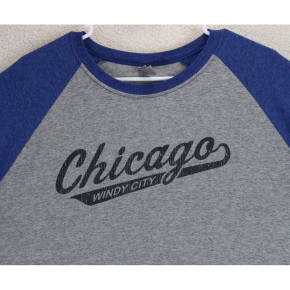 Jezees Blend Chicago Windy City Baseball T-Shirt Mens XL Gray Blue Raglan - Picture 5 of 16